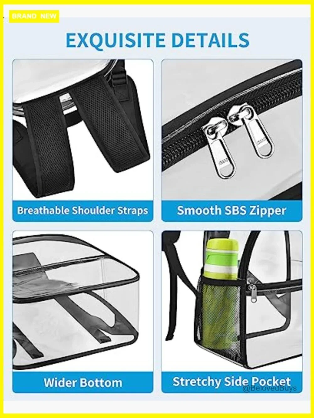 Clear Backpack Stadium Approved 12x12x6 Padded Straps School Concert Event